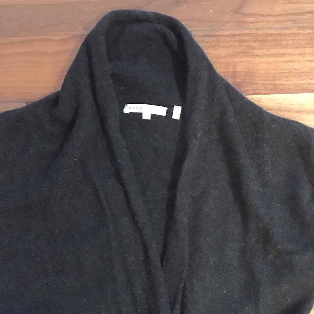 VINCE 100% Cashmere XS shawl collar, cross-over long sweater, charcoal grey soft
